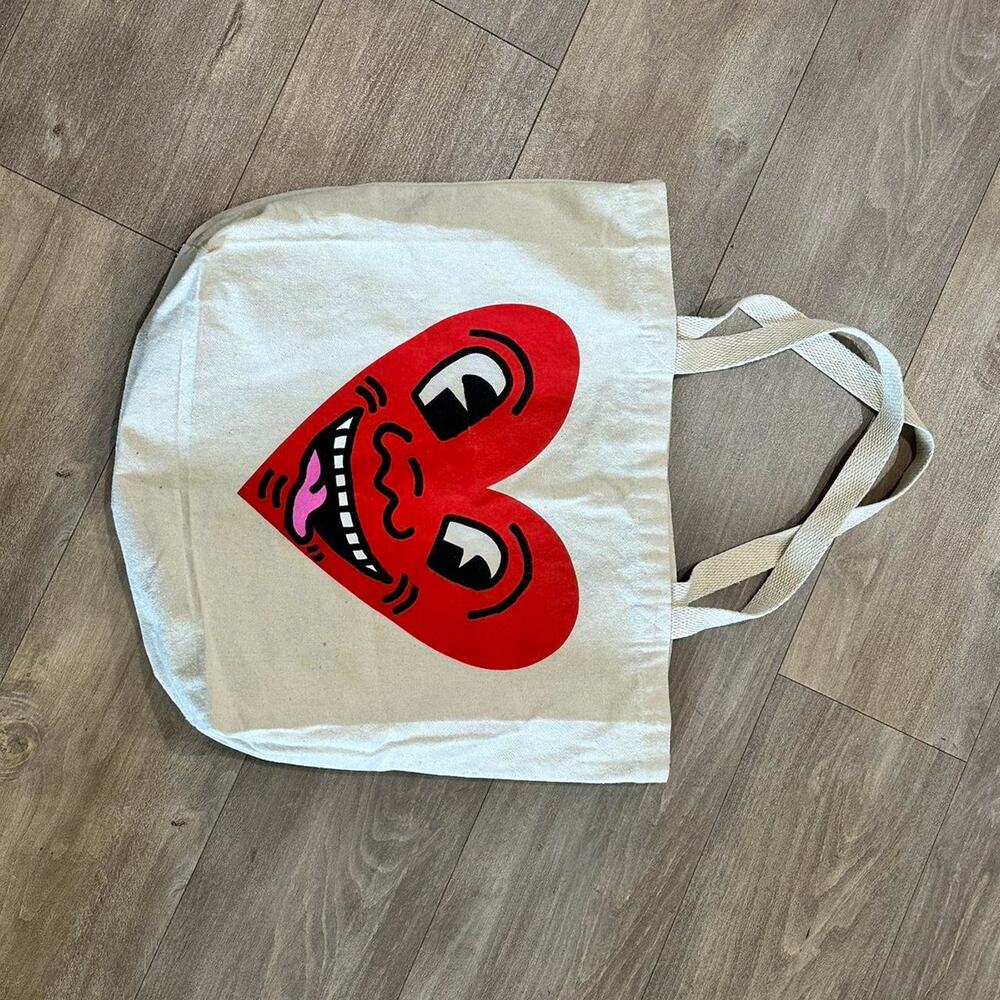 Keith haring heart tote bag